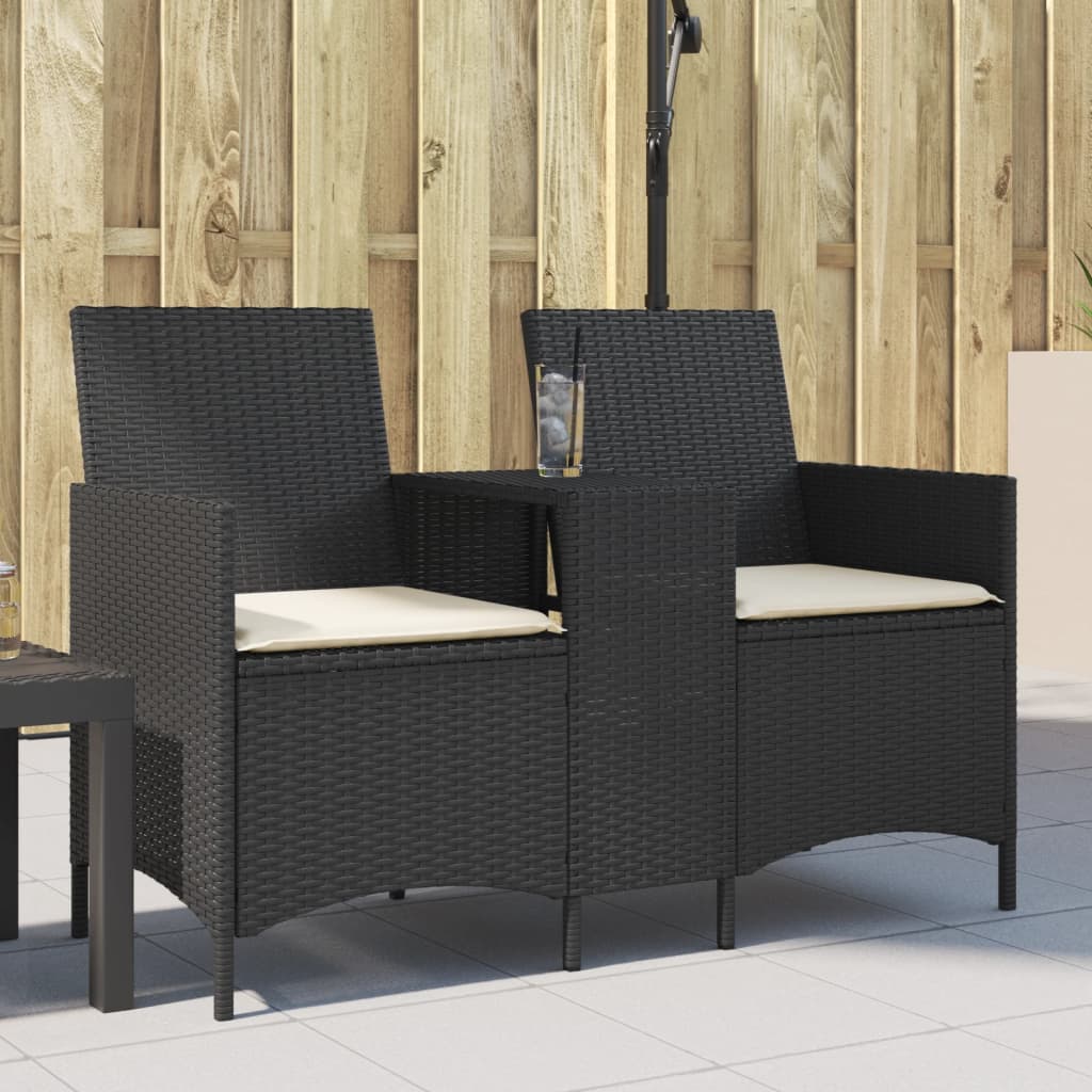 Trädgårdssoffa 2-Sits Med Bord Och Pallar Beige Konstrotting