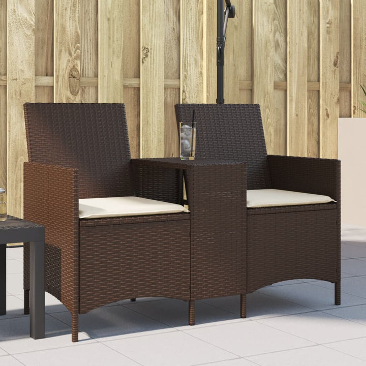 Trädgårdssoffa 2-Sits Med Bord Och Pallar Beige Konstrotting