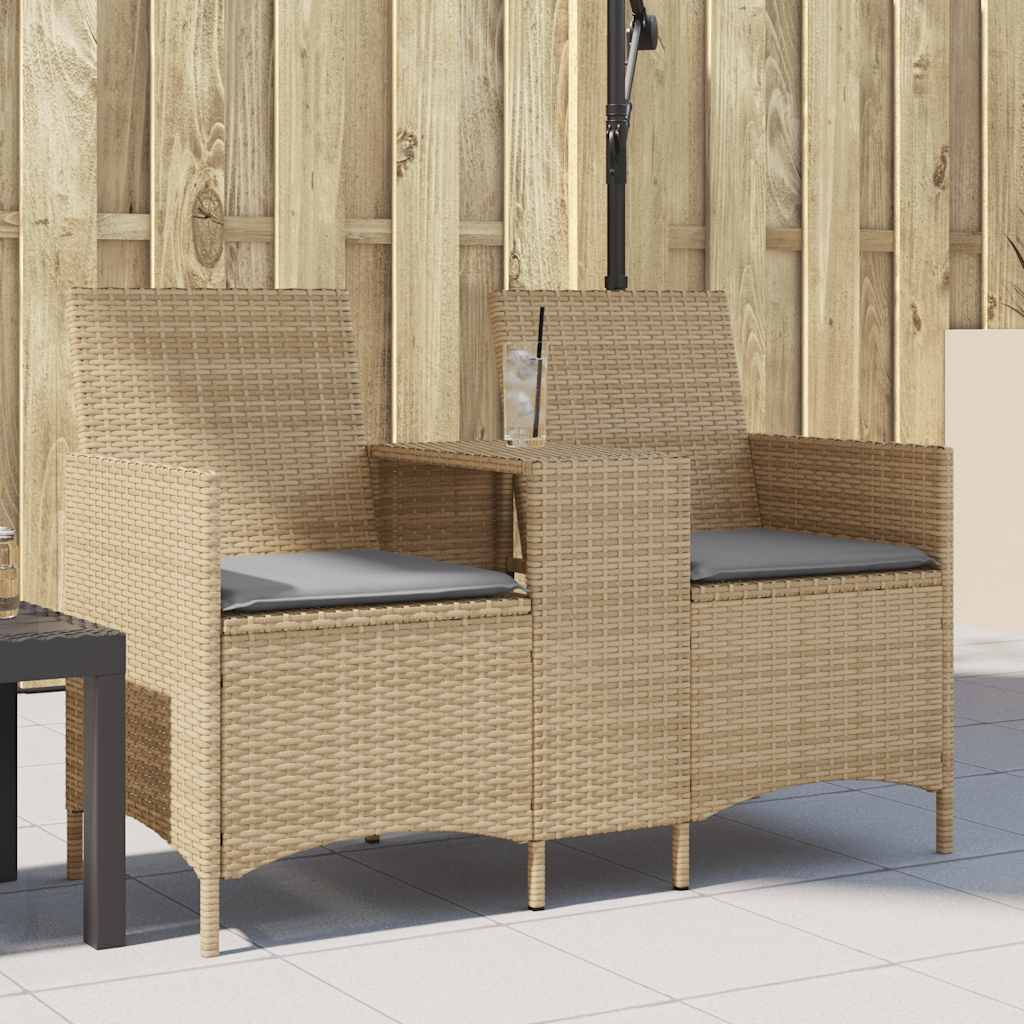 Trädgårdssoffa 2-Sits Med Bord Och Pallar Beige Konstrotting