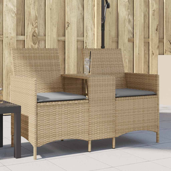 Trädgårdssoffa 2-Sits Med Bord Och Pallar Beige Konstrotting