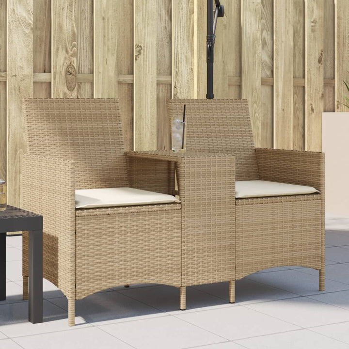 Trädgårdssoffa 2-Sits Med Bord Och Pallar Beige Konstrotting