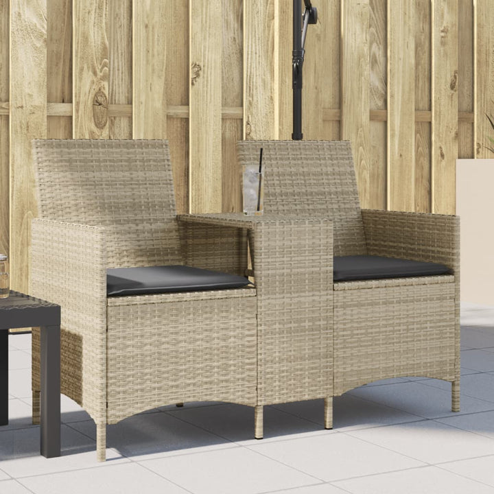 Trädgårdssoffa 2-Sits Med Bord Och Pallar Beige Konstrotting