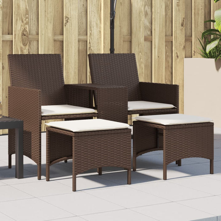 Trädgårdssoffa 2-Sits Med Bord Och Pallar Beige Konstrotting
