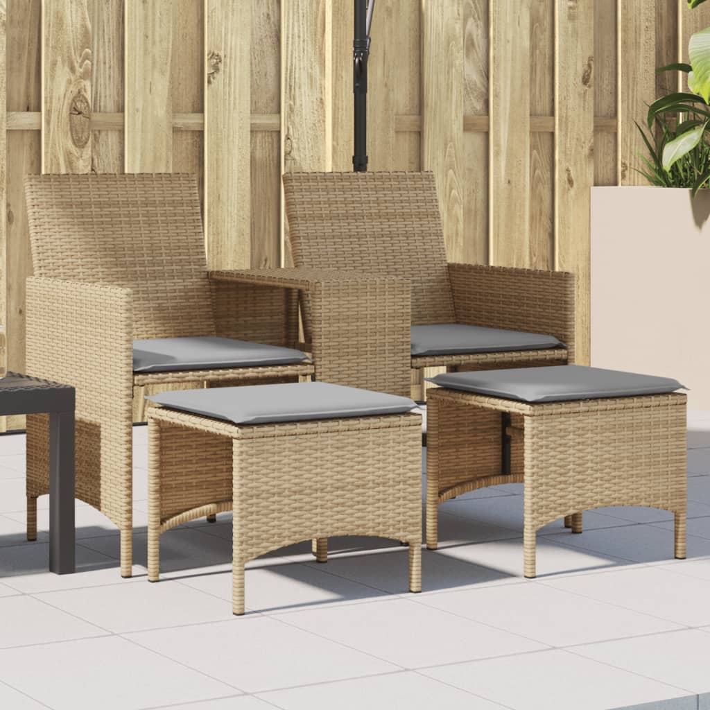 Trädgårdssoffa 2-Sits Med Bord Och Pallar Beige Konstrotting