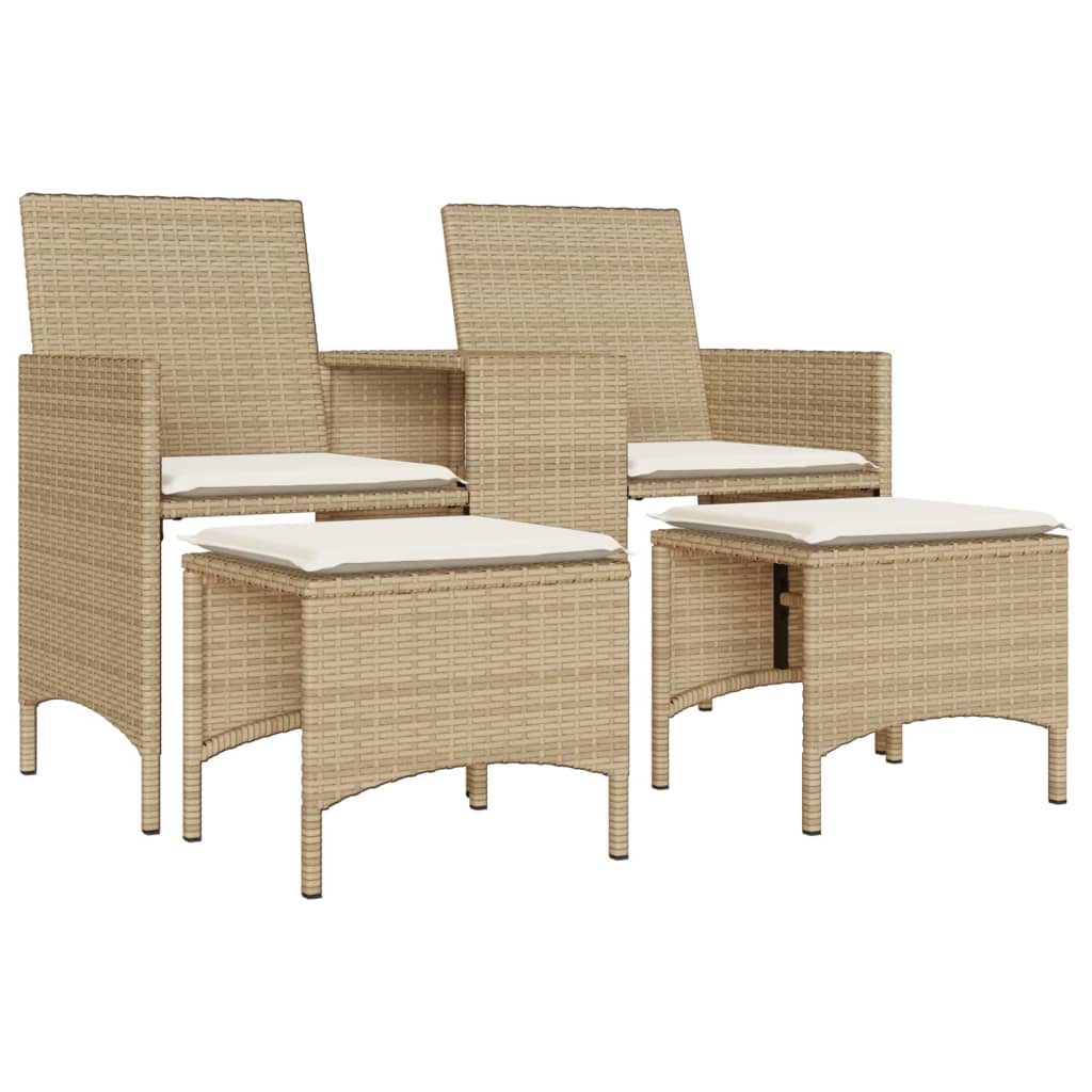 Trädgårdssoffa 2-Sits Med Bord Och Pallar Beige Konstrotting