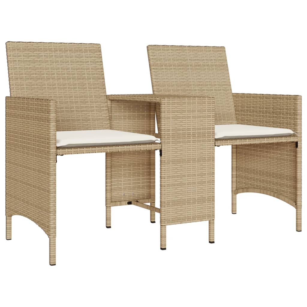 Trädgårdssoffa 2-Sits Med Bord Och Pallar Beige Konstrotting
