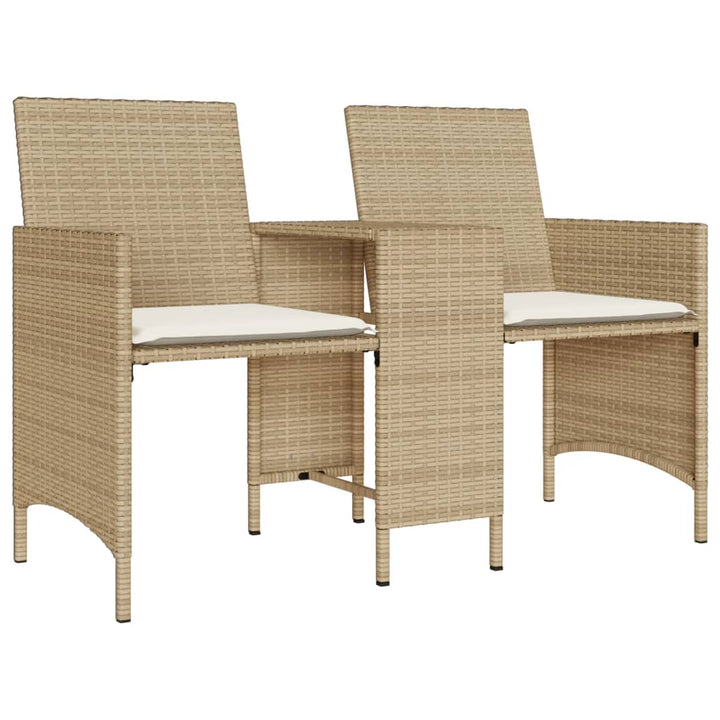 Trädgårdssoffa 2-Sits Med Bord Och Pallar Beige Konstrotting