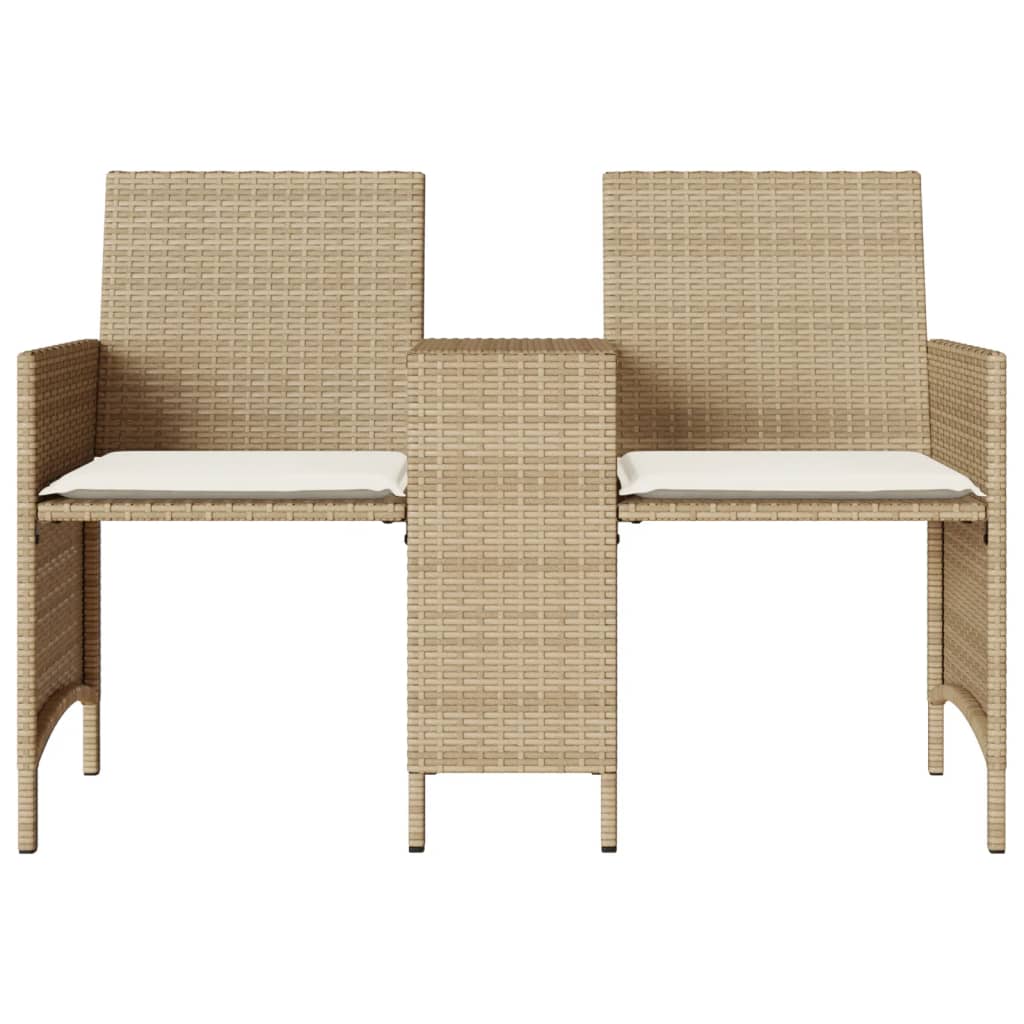 Trädgårdssoffa 2-Sits Med Bord Och Pallar Beige Konstrotting