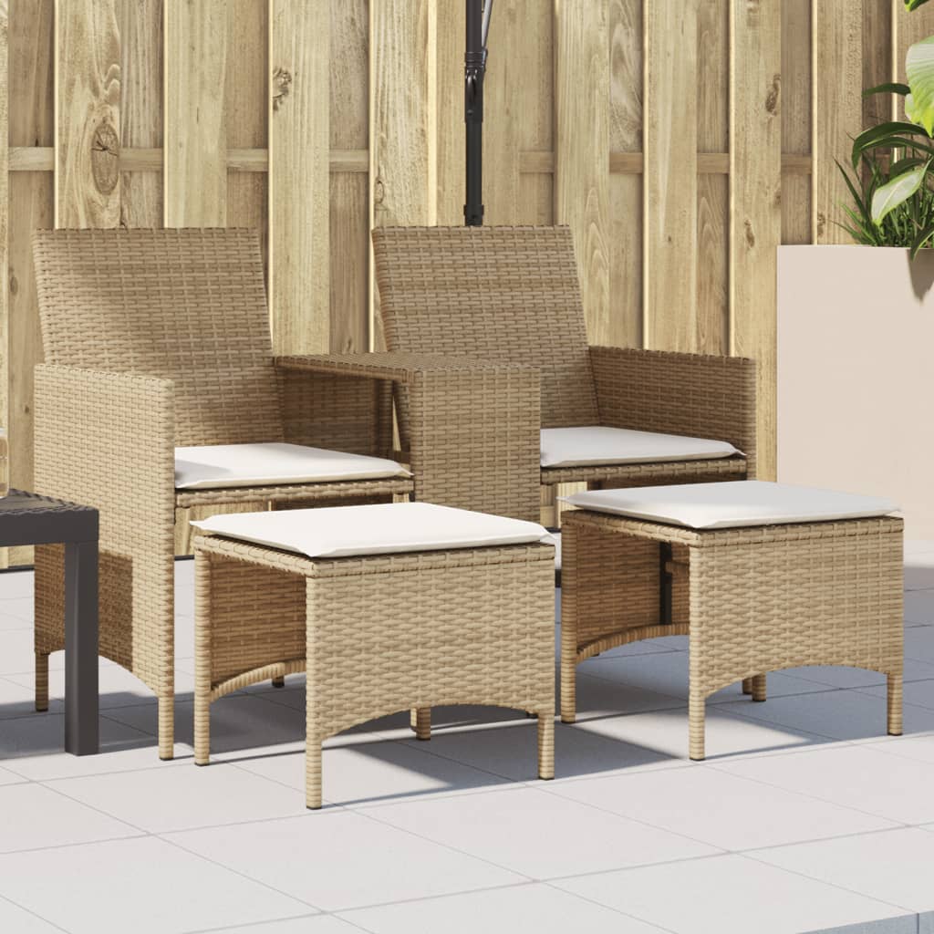 Trädgårdssoffa 2-Sits Med Bord Och Pallar Beige Konstrotting