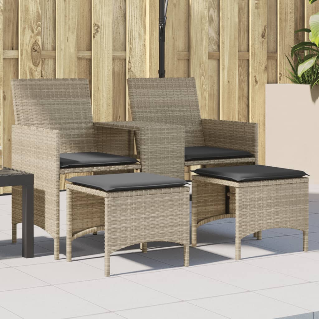 Trädgårdssoffa 2-Sits Med Bord Och Pallar Beige Konstrotting