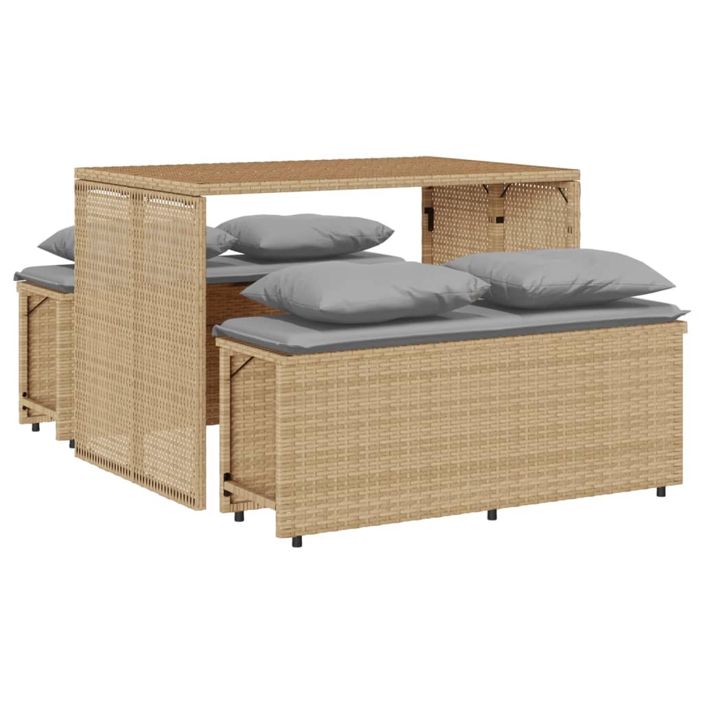 Matgrupp För Trädgården 3 Delar Med Dynor Beige Konstrotting