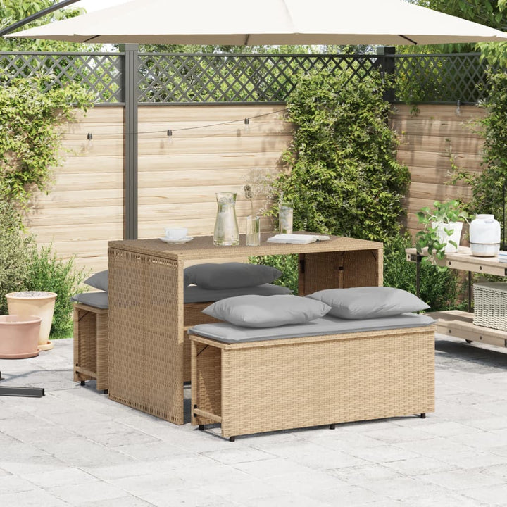 Matgrupp För Trädgården 3 Delar Med Dynor Beige Konstrotting