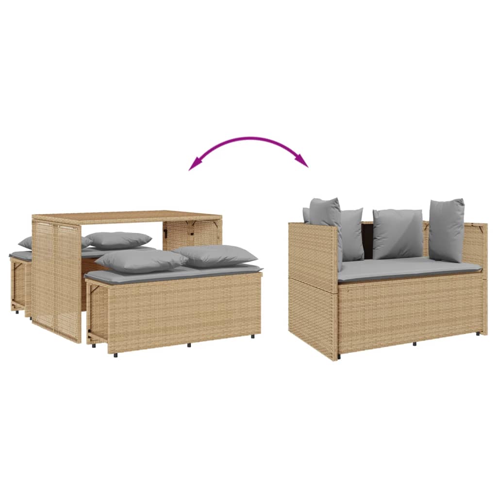 Matgrupp För Trädgården 3 Delar Med Dynor Beige Konstrotting