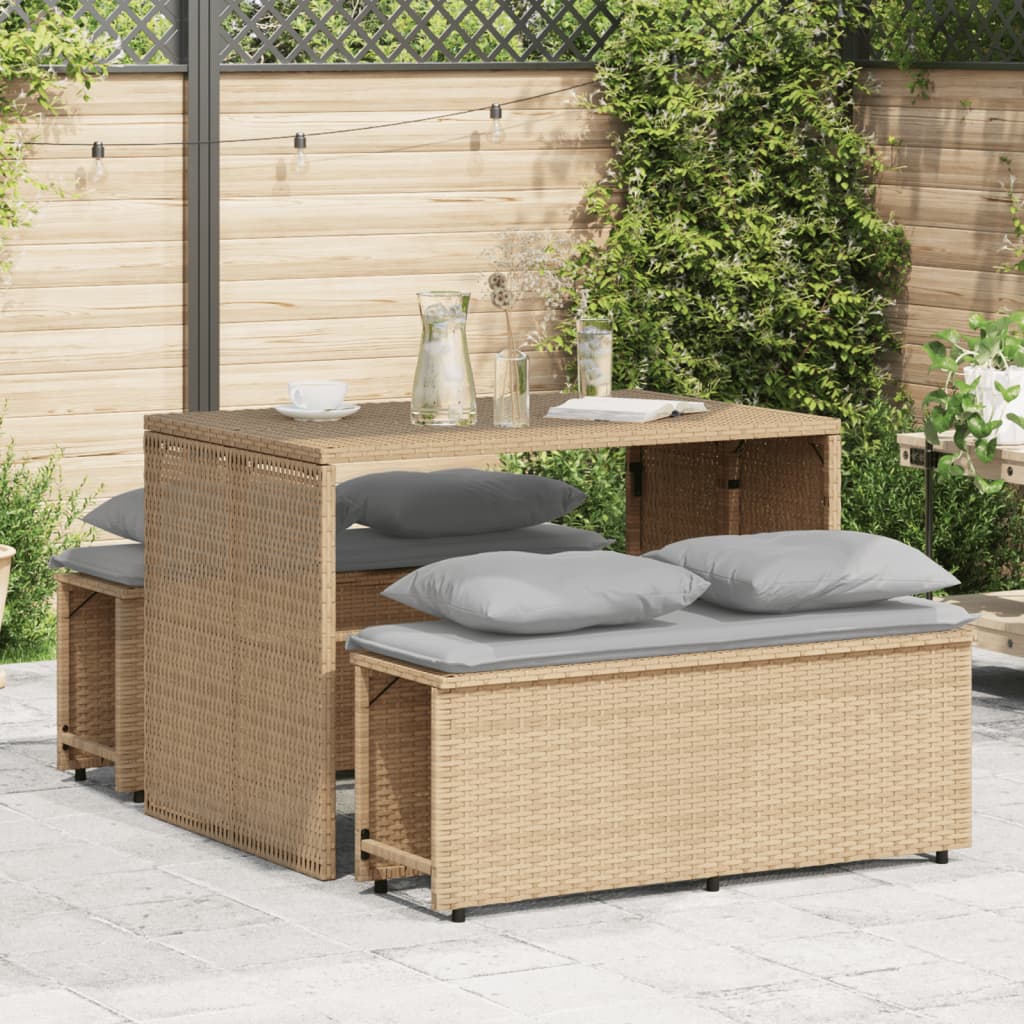 Matgrupp För Trädgården 3 Delar Med Dynor Beige Konstrotting