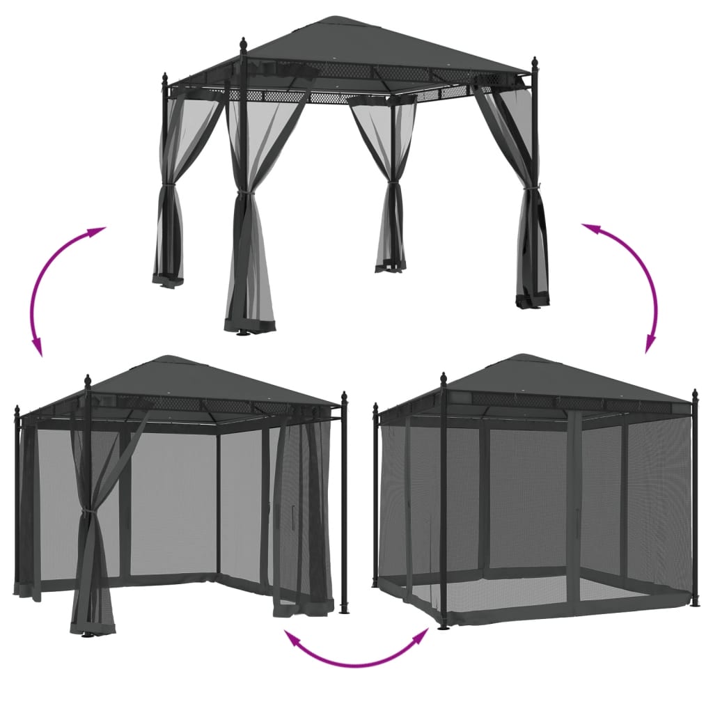Paviljong Med Nätväggar 2,93X2,93 M Stål