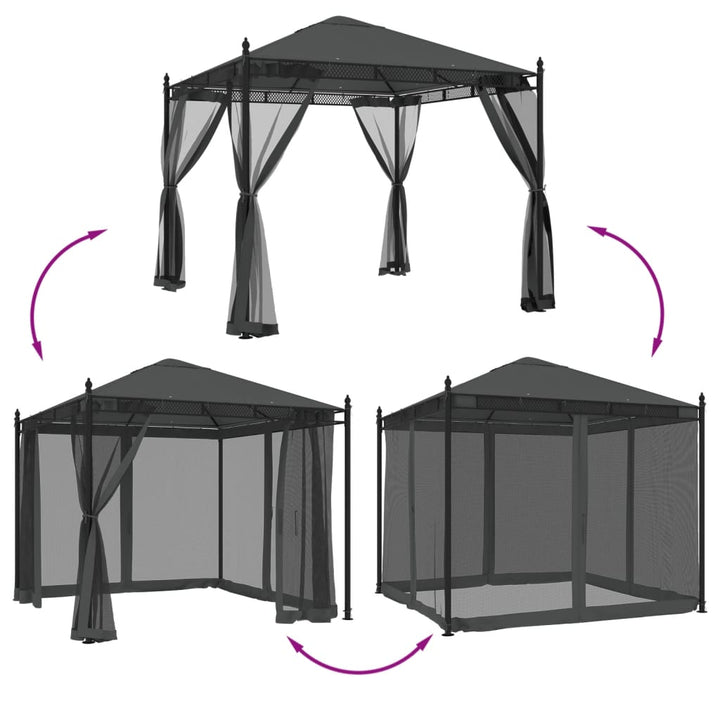 Paviljong Med Nätväggar 2,93X2,93 M Stål