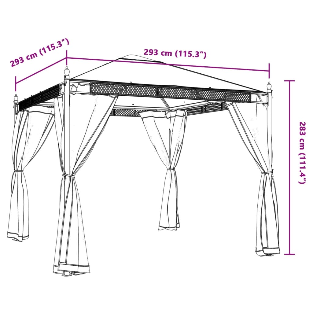 Paviljong Med Nätväggar 2,93X2,93 M Stål