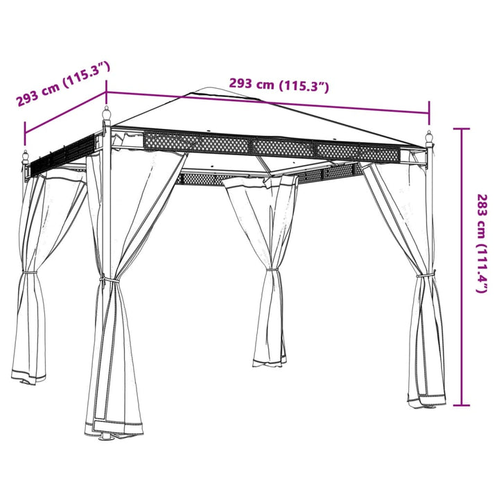 Paviljong Med Nätväggar 2,93X2,93 M Stål