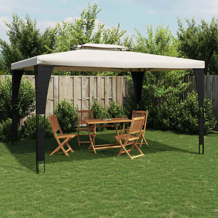 Paviljong Med Dubbelt Tak Gräddvit 3,98X2,98 M Stål