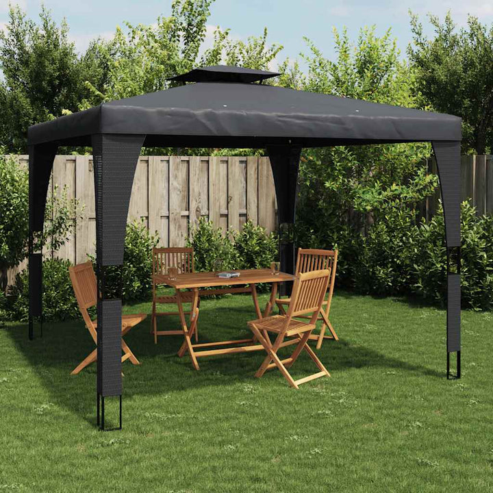 Paviljong Med Dubbelt Tak Gräddvit 3,98X2,98 M Stål