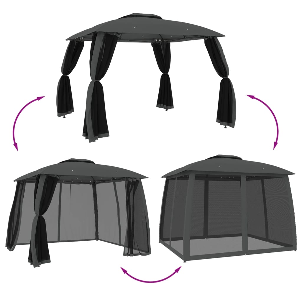 Paviljong Med Dubbelt Tak &amp; Nätväggar 2,93X2,93 M Stål