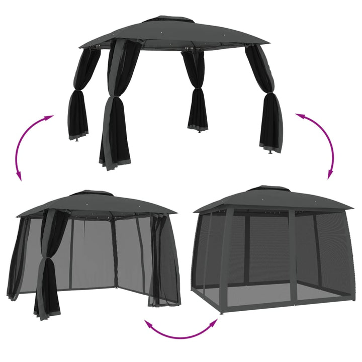 Paviljong Med Dubbelt Tak &amp; Nätväggar 2,93X2,93 M Stål
