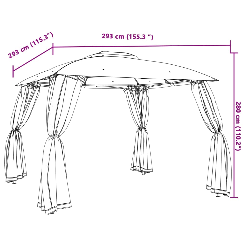 Paviljong Med Dubbelt Tak &amp; Nätväggar 2,93X2,93 M Stål
