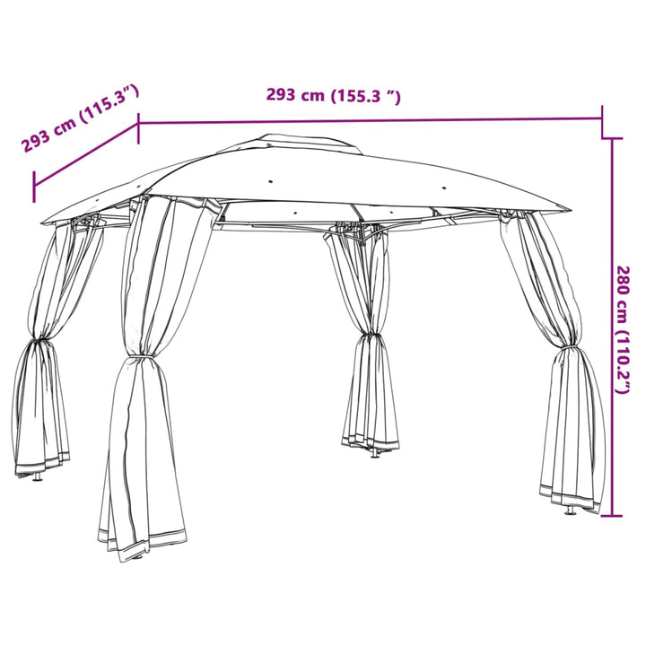 Paviljong Med Dubbelt Tak &amp; Nätväggar 2,93X2,93 M Stål
