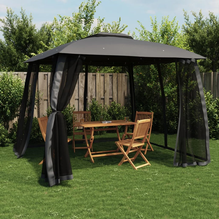 Paviljong Med Dubbelt Tak &amp; Nätväggar 2,93X2,93 M Stål