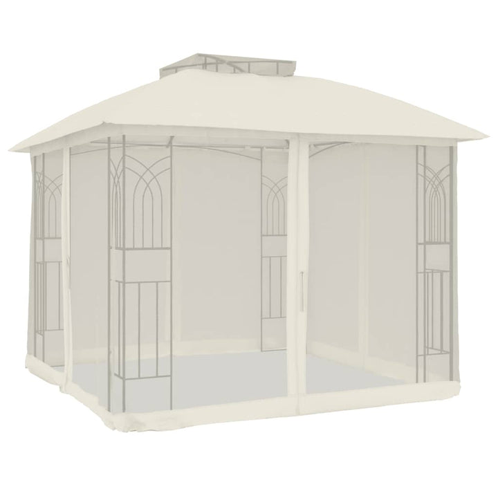 Paviljong Med Dubbelt Tak &amp; Nätväggar Gräddvit 2,94X2,94 M Stål