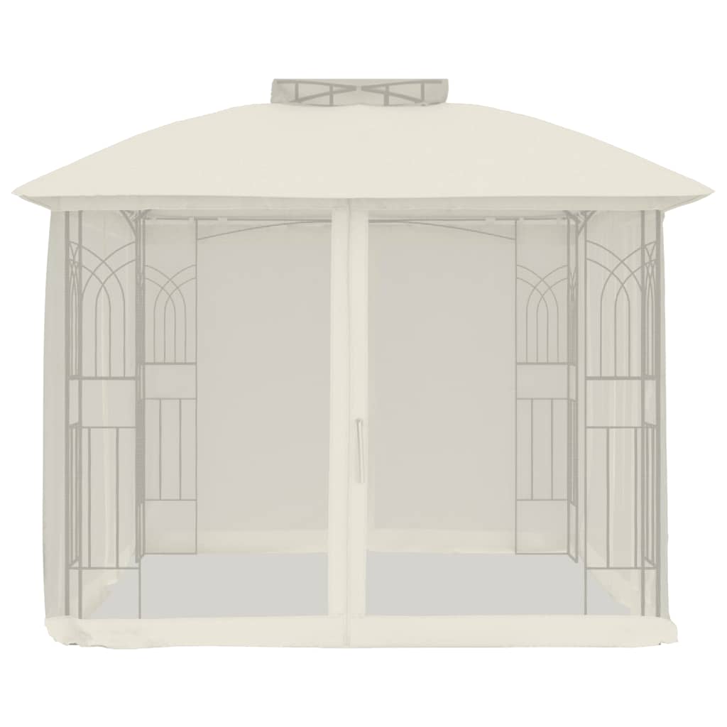 Paviljong Med Dubbelt Tak &amp; Nätväggar Gräddvit 2,94X2,94 M Stål