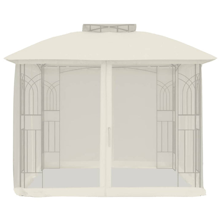 Paviljong Med Dubbelt Tak &amp; Nätväggar Gräddvit 2,94X2,94 M Stål