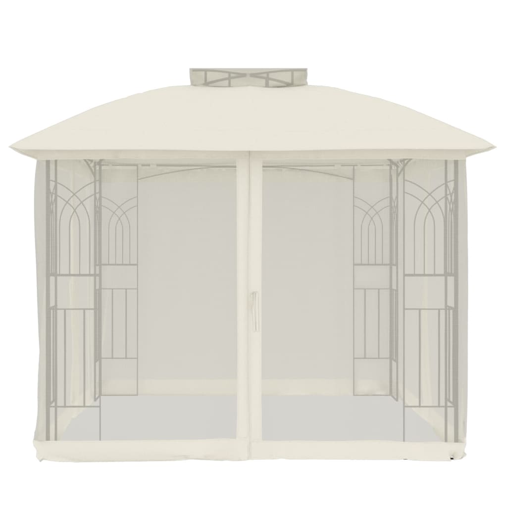 Paviljong Med Dubbelt Tak &amp; Nätväggar Gräddvit 2,94X2,94 M Stål