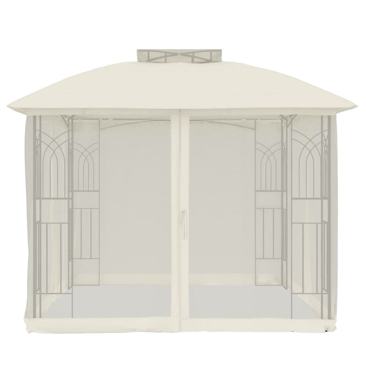 Paviljong Med Dubbelt Tak &amp; Nätväggar Gräddvit 2,94X2,94 M Stål