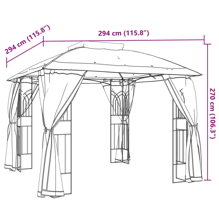Paviljong Med Dubbelt Tak &amp; Nätväggar Gräddvit 2,94X2,94 M Stål