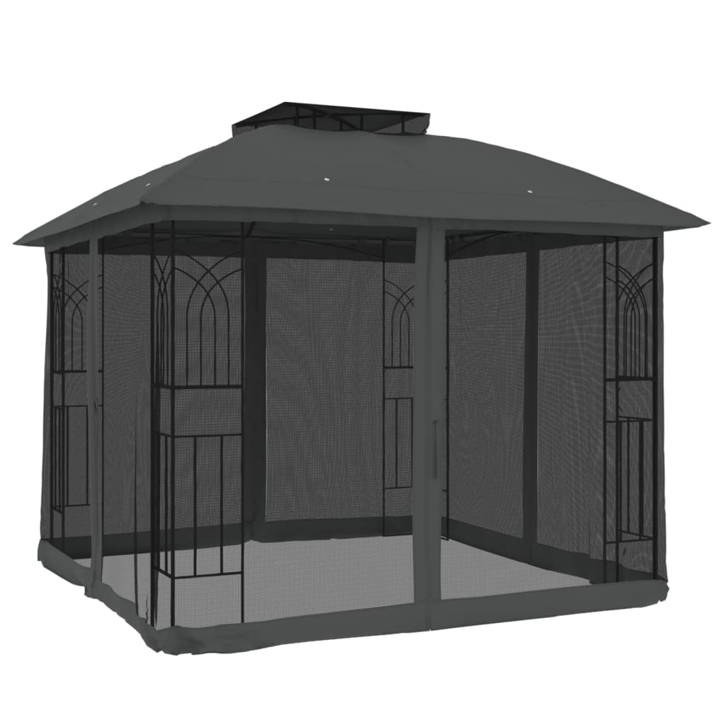 Paviljong Med Dubbelt Tak &amp; Nätväggar 2,94X2,94 M Stål