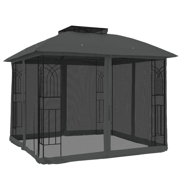 Paviljong Med Dubbelt Tak &amp; Nätväggar 2,94X2,94 M Stål