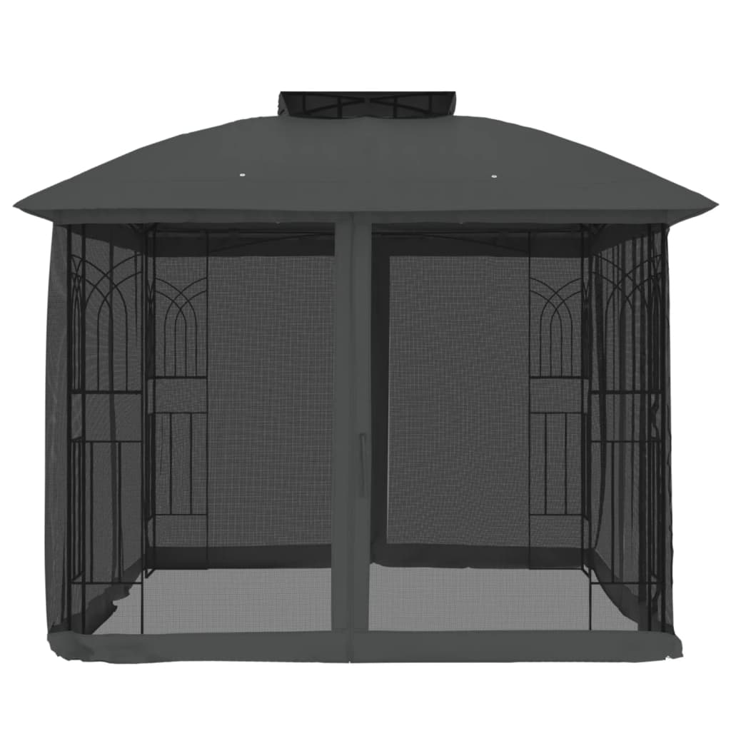 Paviljong Med Dubbelt Tak &amp; Nätväggar 2,94X2,94 M Stål