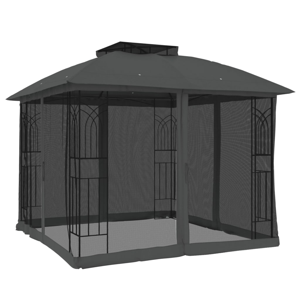 Paviljong Med Dubbelt Tak &amp; Nätväggar 2,94X2,94 M Stål
