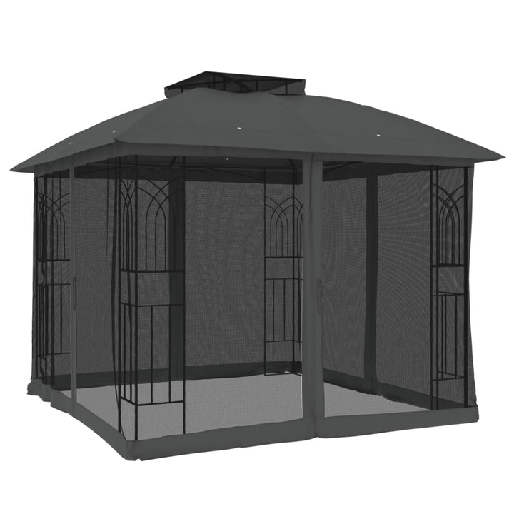 Paviljong Med Dubbelt Tak &amp; Nätväggar 2,94X2,94 M Stål