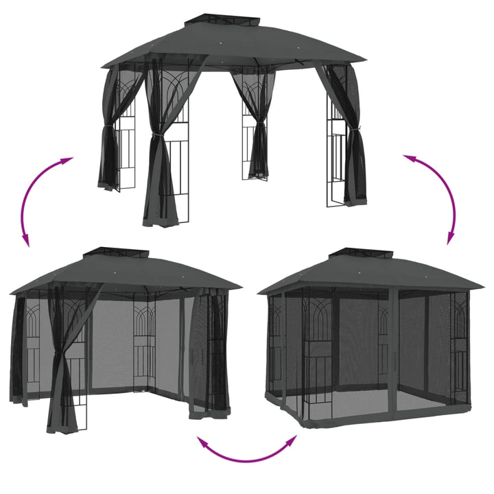 Paviljong Med Dubbelt Tak &amp; Nätväggar 2,94X2,94 M Stål