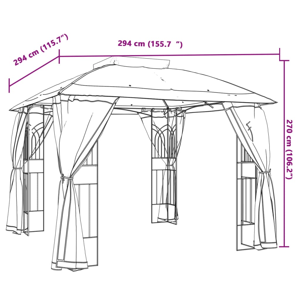 Paviljong Med Dubbelt Tak &amp; Nätväggar 2,94X2,94 M Stål