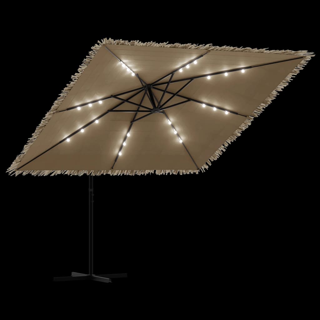 Trädgårdsparasoll Med Leds Och Stålstång Brun