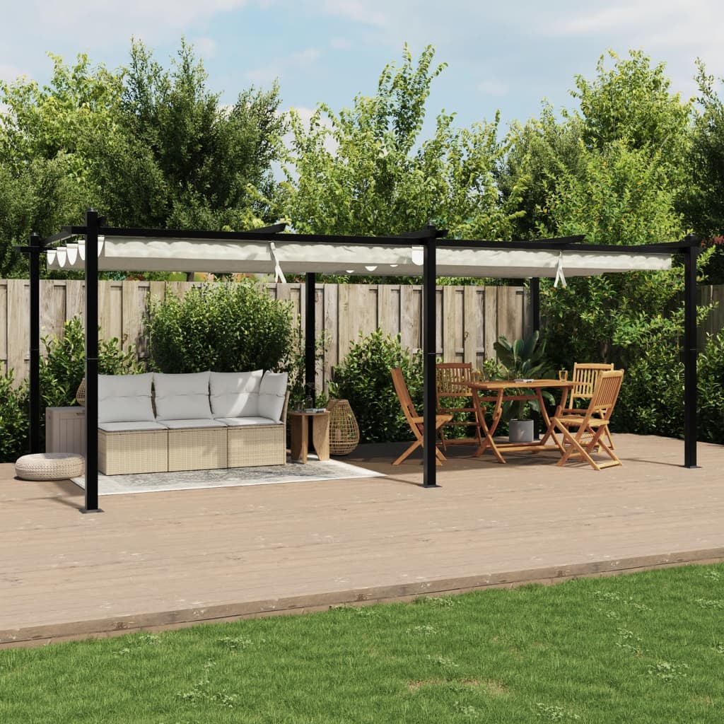 Paviljong Med Infällbart Tak Gräddvit 3X6 M Aluminium