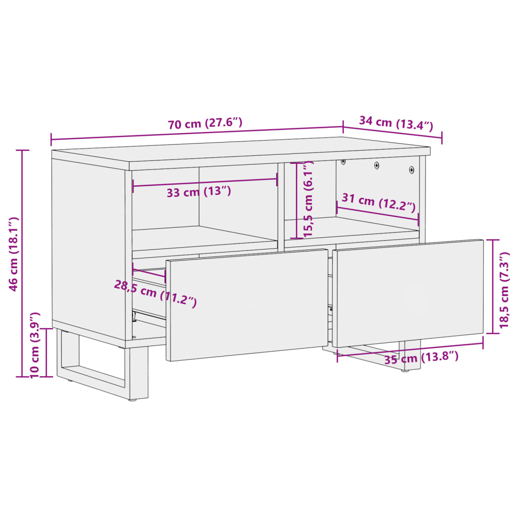 Tv-Bänk 70X34X46 Cm Massivt Akaciaträ