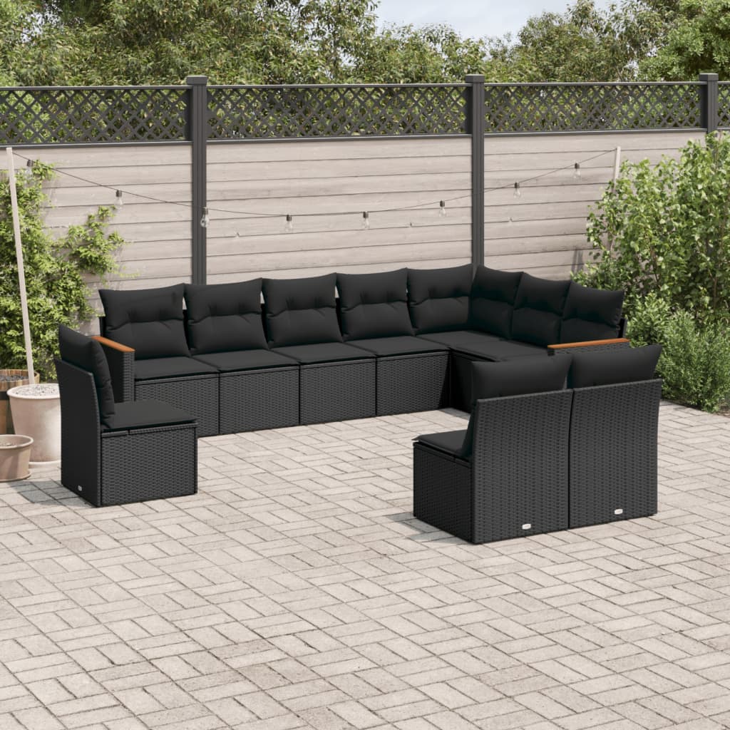 Loungegrupp 10 Delar Med Svarta Dynor Konstrotting