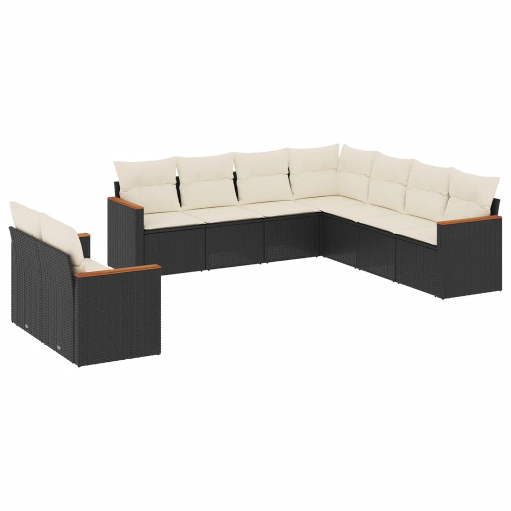 Loungegrupp För Trädgården M Dynor 9 Delar Svart Konstrottning