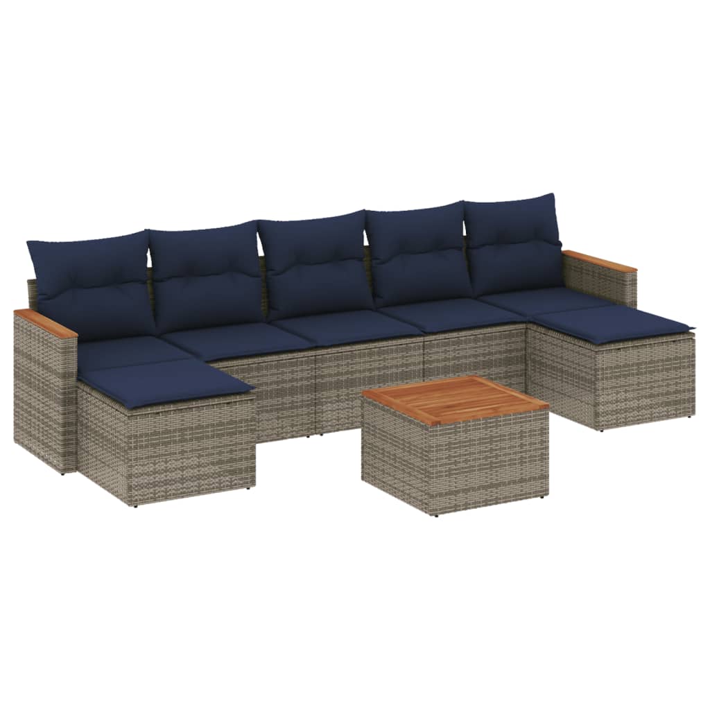 8 Delar Trädgårdssoffgrupp Med Dynor Grå Polyrotting