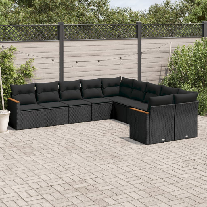 Loungegrupp 10 Delar Med Svarta Dynor Konstrotting