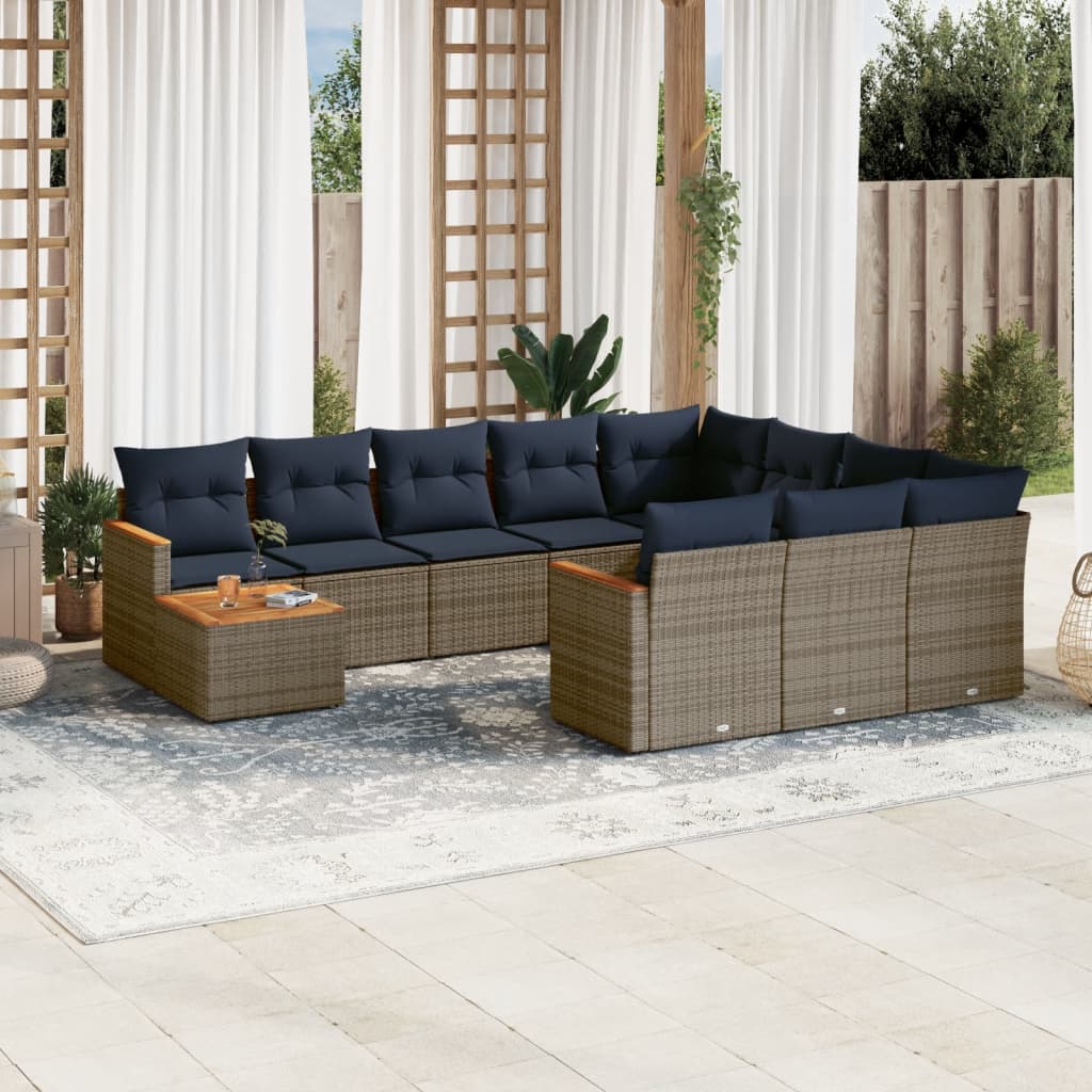 11 Delar Trädgårdssoffgrupp Med Dynor Polyrotting